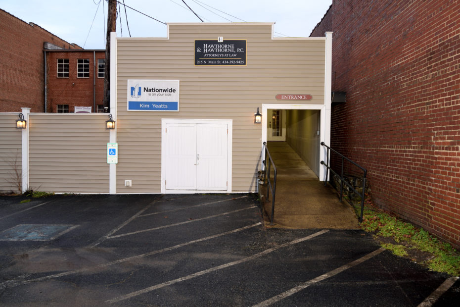 The North Street entrance to the Farmville, Virginia law office of Hawthorne & Hawthorne, P.C.